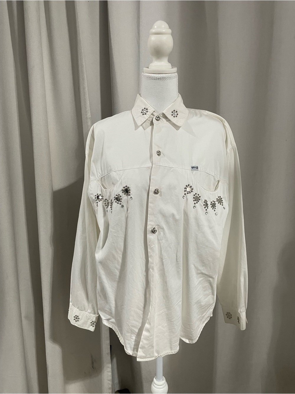 White Embellished 90’s Button-Up Shirt
